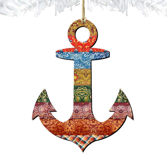 Decorated Anchor Wooden Ornaments by G. DeBrekht - Coastal Holiday Decor - 8198521-2